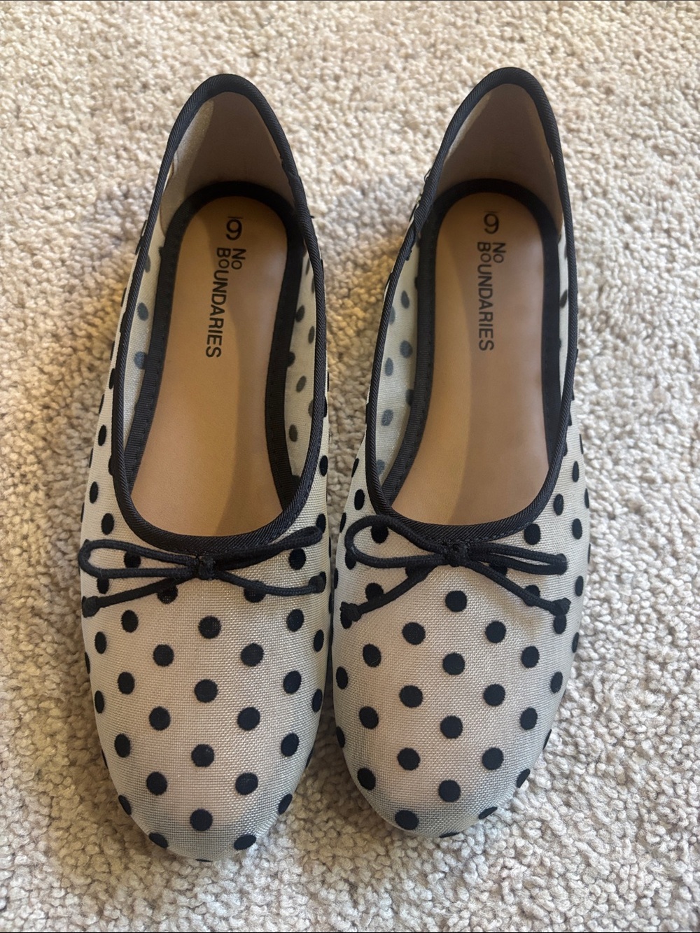 No Boundaries Cream Polka Dot Ballet Flats with Black Trim